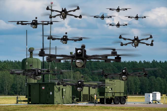 U.S. Navy drone swarm test — example of coordinated unmanned aerial systems